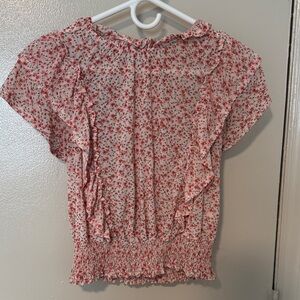 Chic Floral Ruffle Blouse - Pink